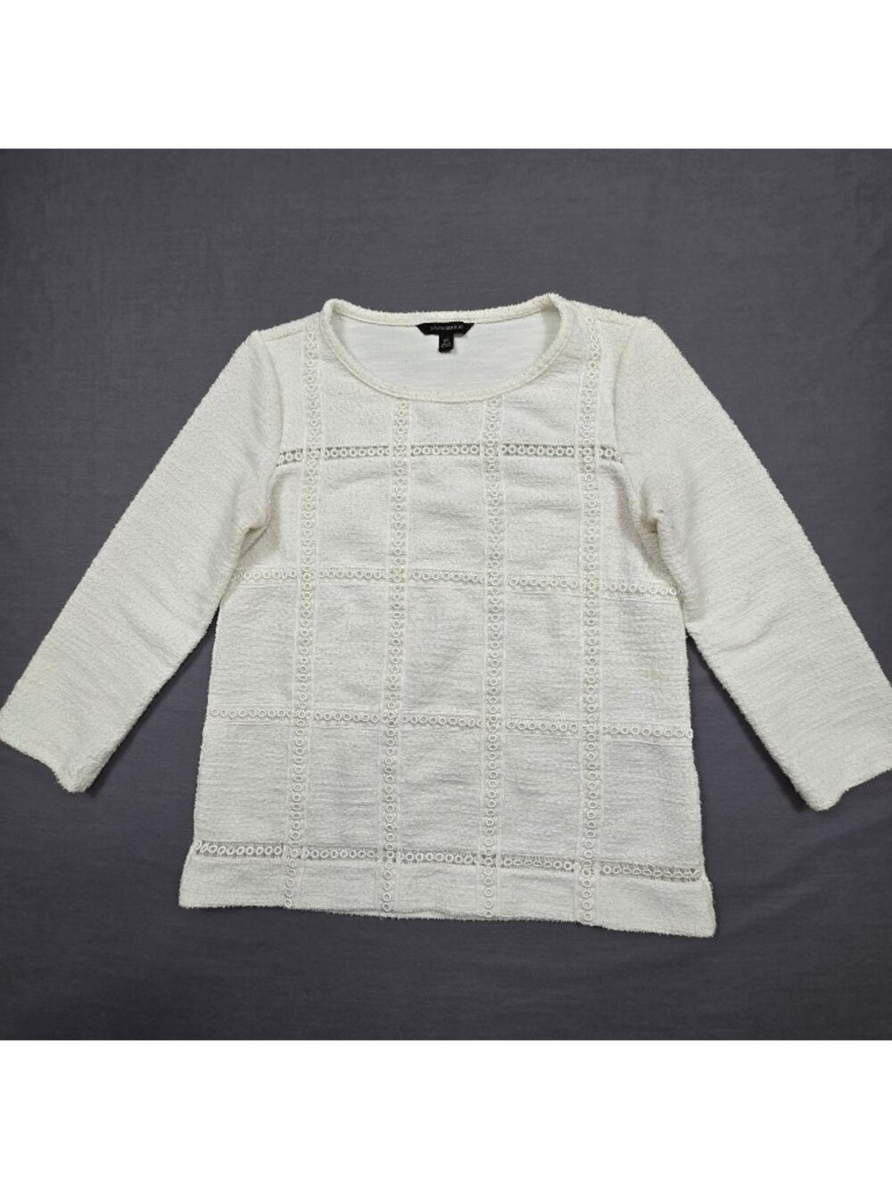 Banana Republic XS Long Sleeve Cream Textured Top Cotton Blend Square Lace